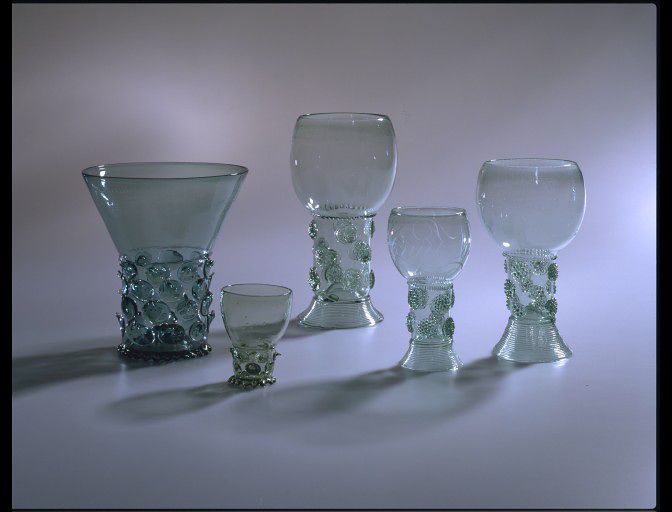 Wine glasses (Roemers), Germany or Netherlands, 1625-1699. 